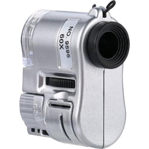 Mini Lens 60X Pocket Magnifier Microscope LED Ultraviolet Light Jewelry Education Focus Adjustable Loupe Glass Currency Detector