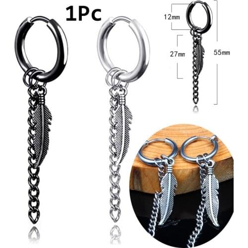 Black White Plated Mens Tassel Chain K Earring Guys Jewellery Accessory Hipster Grunge Style Punk Dagger Earrings