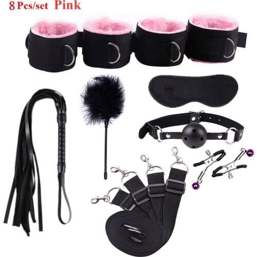 BDSM Sex Toys Kit for Couples Leather Plush Sex Bondage Set Handcuffs Whip Gag Nipple Clamps Sexo Juguetes Sexul3s Sex Games