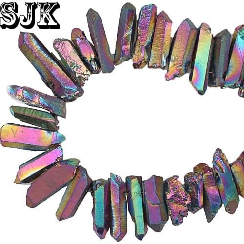 Natural Rainbow Green Titanium Pillar Rock Crystal Pillar Top Drilled Briolettes Stick Beads DIY Pendant Headwear Jewelry Making