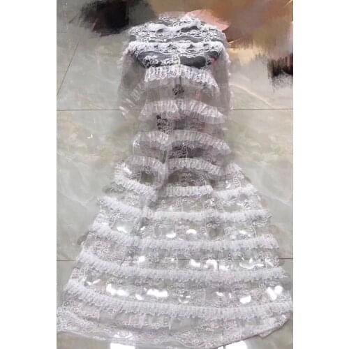 Latest African Lace Fabric 2018 High Quality White Velvet Lace Fabric French Sequins Velvet Lace Fabric For Dresses FJ2839