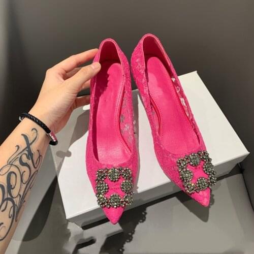 2021 New Summer European and American Pointed Toe Flyknit Suede High Heels Mesh Shoes