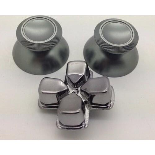 Custom Metal Gray Thumbsticks Analogue Thumb Grips with Gray Chrome D-pad for Sony Playstation 4 PS4 Controllers