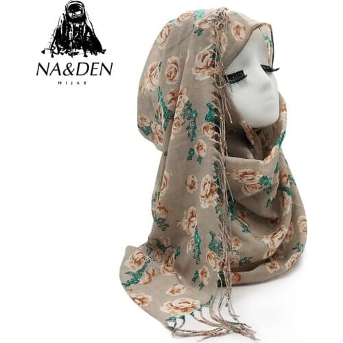 Luxury Flower print cotton scarf with tassel scarves Muslim women hijabs fashion wrap head shawls eid muffler 10pcs/lot Hot Sale