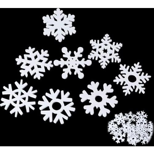 Mix Shape 50pcs Wooden White Snowflakes Pendants Christmas Ornaments Decoration