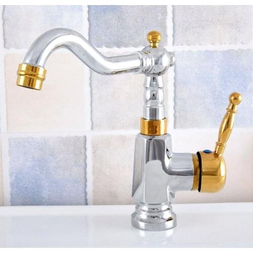 Bathroom Faucet Gold & Silver Brass Basin Faucet Deck Mounted Single Handle Single Hole Hot And Cold Water Tap zsf803