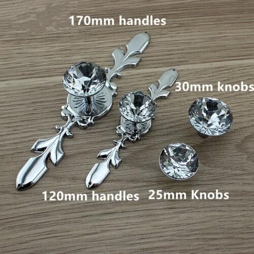 Glass crystal dresser handle pull shiny silver drawer cabinet knob handle modern fashion chrome furniture hardware handles knobs