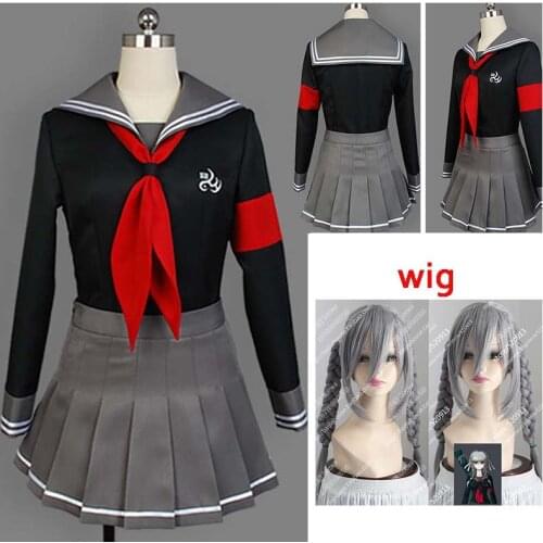 Super Danganronpa 2 Danganronpa Peko Pekoyama Womens Sailor Suit Set Cosplay and Gray Cosplay Scorpion Wig Halloween costume