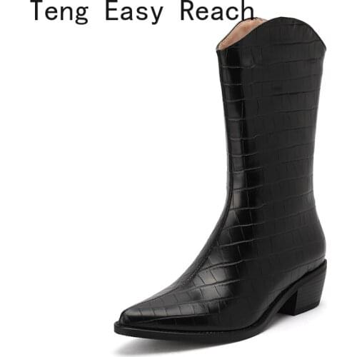 Fashion Cowboy Boots for Women Shoes Casual Western High Knee Boots Snake Leather Womens Autumn Winter Boots Shoes Large Size 7