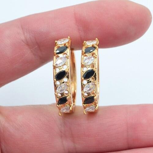 Gold Color Women Fashion White Black Marquise Cubic Zirconia CZ Huggie Hoop Earrings Jewelry