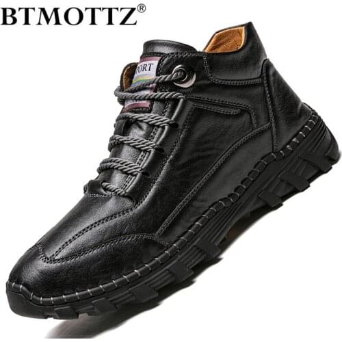 Winter High Quality Mens Boots Men Casual Boots Fashion Ankle Boots Mens Comfortable Western Boots Soft Leather Casual Sneakers