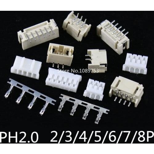 10Sets PH2.0 Connector 2.0mm Vertical / Horizontal SMD Pin Header 2/3/4/5/6/7/8P ( Plug male + Female + Terminal ) Kit