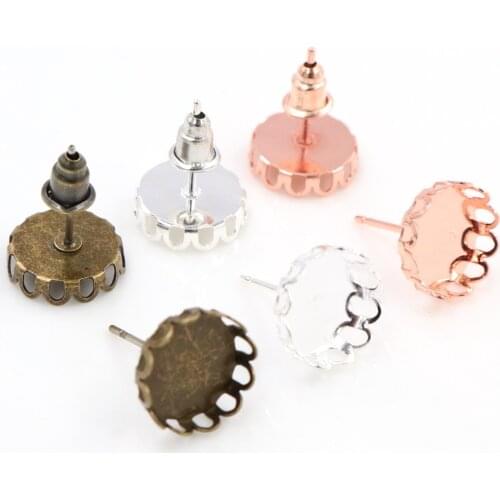 10mm 12mm 14mm 16mm 20pcs 3 Colors Plated Earring Studs,Earrings Blank/Base,Fit 10-16mm Glass Cabochons,earring setting