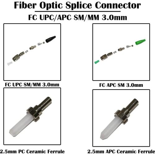 10 Pieces FC UPC/APC 3.0mm SM Single Mode MM Multi Mode Fiber Optic Splice Connector Non-Adjustable without Ceramic Ferrule