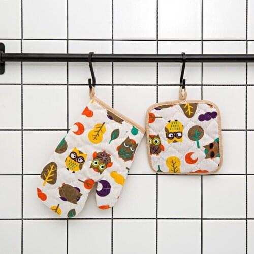 2 sets Oven Anti-scalding set microwave Glove insulation mat set thickened with heat resistant oven kitchen baking