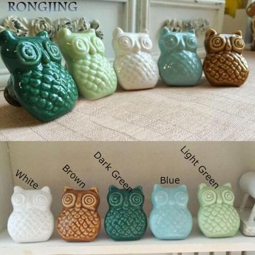 2x OWL Ceramic Cabinet Drawer Knobs Porcelain Kids Wardrobe Handles Furniture Dresser Closet Cupboard Rural Vintage Pulls