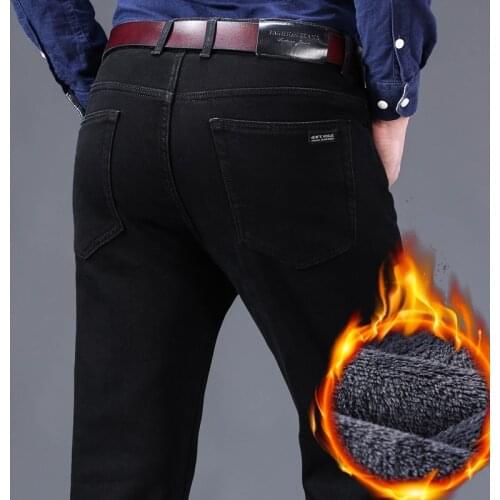 2022 Thick Velvet Pants Warm Jeans Casual Fleece Trousers Male Plus Size Winter Jeans Men Black Slim Fit Stretch