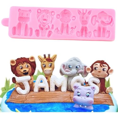 3D Animals Family Silicone Molds Giraffe Lion Monkey Elephant Bear Chocolate Candy Mold Baby Party Fondant Cake Decorating Tools