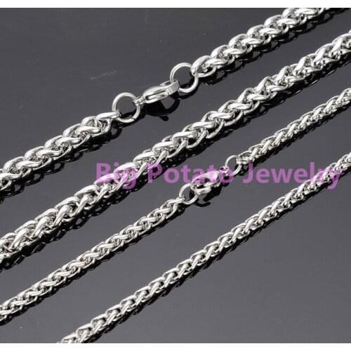 Wholesale 5/10pcs Fashion 316L Stainless Steel Silver Color Braided Chain DIY 3/4MM Men Women Necklace Jewelry Tone 16-40"