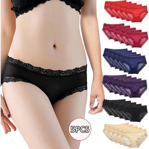 Fashion Hot Sale High Quality 5PCS Womens Fashion Sexy Lace Mesh Low Waist Breathable Solid Color Underpants For Dropshipping