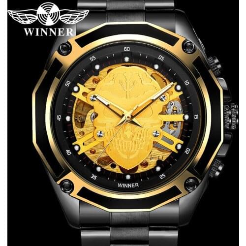 WINNER Automatic Mechanical Men Wristwatch Military Army Sport Male Clock Top Brand Luxury Skeleton Skull Man Watch Gift 8176