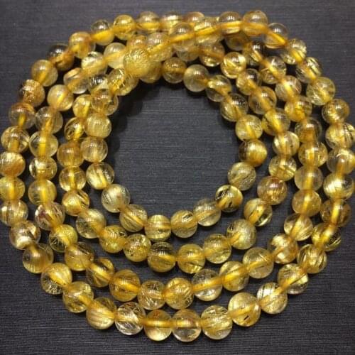Genuine Natural Gold Rutilated Quartz Woman Titanium Bracelet 3 Laps Clear Round Beads 5mm Jewelry Brazil AAAAAAA