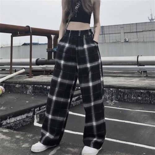 Women Loose Bf Pants Polyester Casual Flat High Straight Leg Jogger Punk Trousers Dropshipping Pockets Sweatpants Clothes Gothic