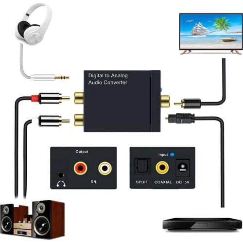 Digital Audio Adapter Coaxial Optical Fiber Toslink to Analog L/R RCA To 3.5 Jack Audio Converter Digital SPDIF Stereo splitter