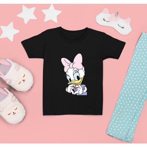 Children Clothes Summer Kawaii Dropship Cute Printing Daisy Disney Black White Kids T-shirt Fashion New Products Harajuku O-Neck