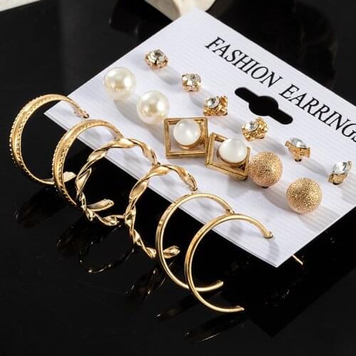 Statement Geometric Hoop Earrings Set for Women Fashion Vintage Punk Gold Metal Circle Stud Earrings Brincos 2021 Trend Jewelry