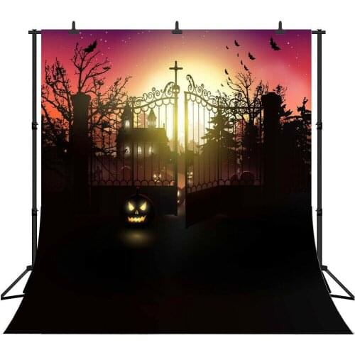 Halloween Photography Backdrop Pumpkin Castle Bats Street Lamps Photo Background
