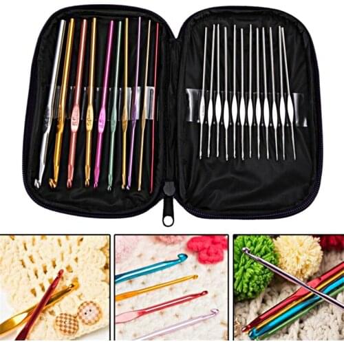 22 Multi-colour Aluminum & Steel Crochet Hooks Needles Yarn Weave Knit Craft Hook Knitting Sticks Hand Crochet Sewing Box Organi