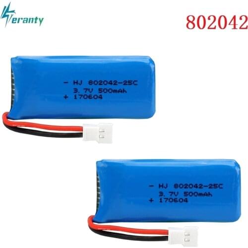 2PCS 3.7V 500mah 25c Lipo Battery For Udi U816A U941 U927 H43 wifi818 JXD385 H107 V252 F186 Li-po battery 3.7 V 802042 Batteries