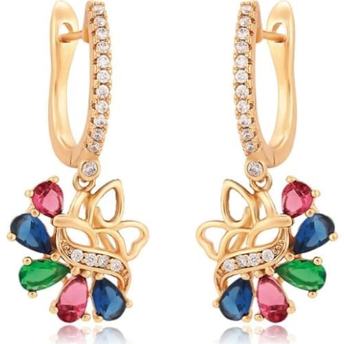 MxGxFam 18k Gold Plated Multicolor Zircon Drop Earring Elegant For Women AAA+ Zircon Fashion Jewelry