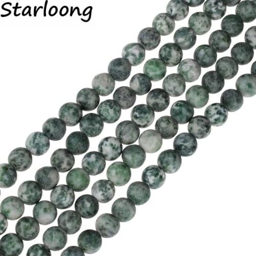 Natural Matte green dot Stone Beads Genuine Round Loose spacer Strand Beads 15" 4-12MM Pick Size DIY Jewelry Making Bracelets