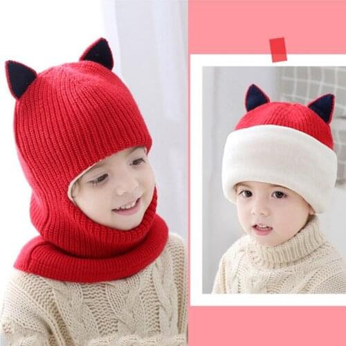 New Baby Hat for Girls Autumn Winter Knitted Thick Warm Boys Caps Beanies Cute Ear Infant Hat Kids Neck Warmer Cap bonnet enfant