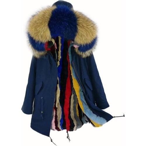 2020 new parka real fur coat Long fashion woman luxurious raccoon fur collar hooded coat with thick real rex rabbit fur liner