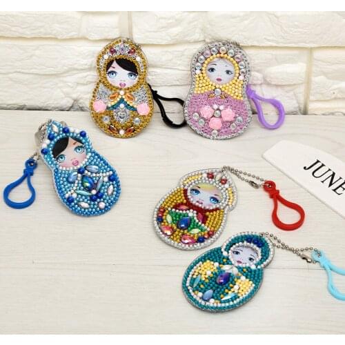 New Special Shaped Diamond Painting Cartoon 5D Keychain Childrens Handmade Russian doll Gifts Zipper Women Bag Pendant