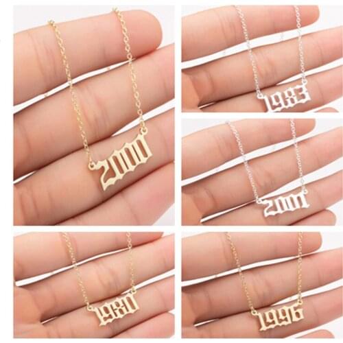 New Year Necklace Gold Metal Stainless Steel Link Chain Number Message " 2019 " -"1980" Women Men Jewelry Gifts 45cm Long, 1 PC