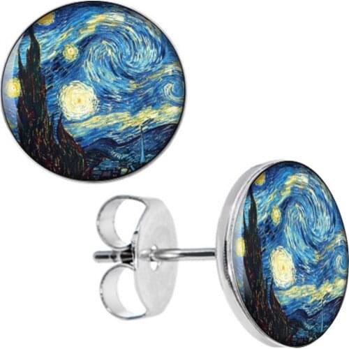 Wholesale Stud Earrings Star Night Stainless Steel Ear Studs Fashion Jewelry Unisex Earring 8mm 10mm AW5186