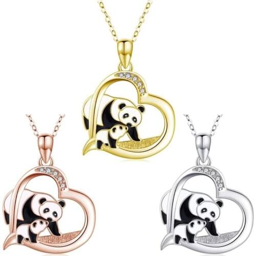 2020 New Fashion Panda Bear Necklace Heart Round Shape Zircon Necklace For Women Child Gift Charm Chain Necklace Chokers Collar