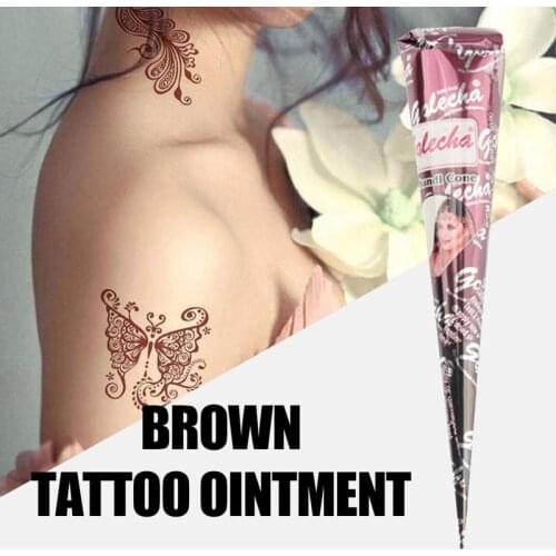 1pcs 25g Brown Color Henna Tattoo Paste Indian Waterproof Tattoo Mehndi DIY Drawing Tatoo Body Paint Art Cream Cone For Stencil