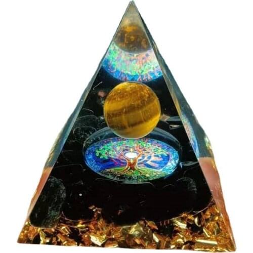 Orgonite Pyramid 60mm Amethyst Crystal Sphere With Obsidian Natural Cristal Stone Orgone Energy Healing Reiki Chakra Multiplier