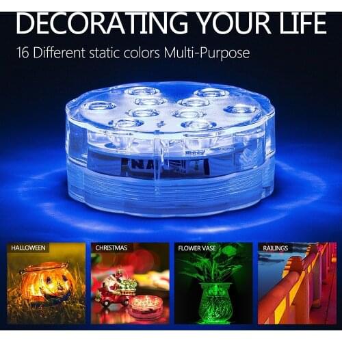 10 LED Super Bright Light Submersible ,Waterproof Underwater Lights,Battery Powered RGB Colour Changing Light 24 Key Controller