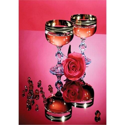 Full round 5D DIY diamond painting red wine glass flowers rose diamond embroidery kit mosaic art landscape home decoration