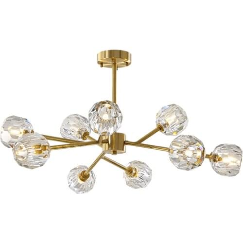 Postmodern Full Copper Chandeliers 6/9/12 Heads Crystal Light Fixture For Foyer Bedroom Dining Room Creative LED Molecular Light