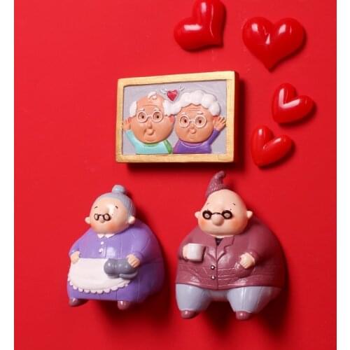 Romantic Things Old Couple Cartoon Refrigerator Paste Three-Dimensional Room Family Decoration Items Lovely And Warm Message