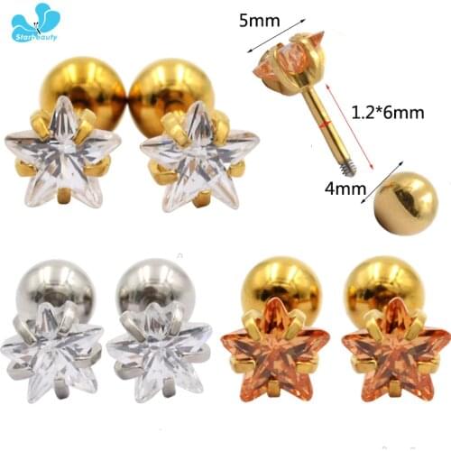 2Pcs/Lot 1.2*6mm Steel Ear Tragus Piercing Earring Cartiliage Piercing Stud With Zircon Stone Body Tragus Piercing Jewelry 16G