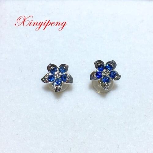 Xin yi peng 18 k rose gold inlaid natural sapphire stud earrings, woman, birthday gift, beautifully