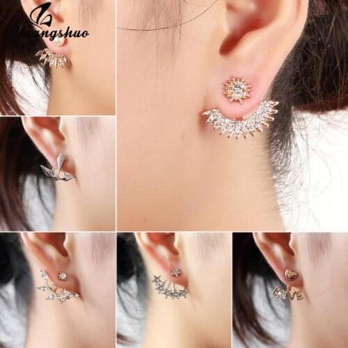 Shuangshuo New Accessories Geometric Curve Ear Jackets Earrings Elegant Jewelry Women Stud Earrings Engagement Bridesmaids Gifts